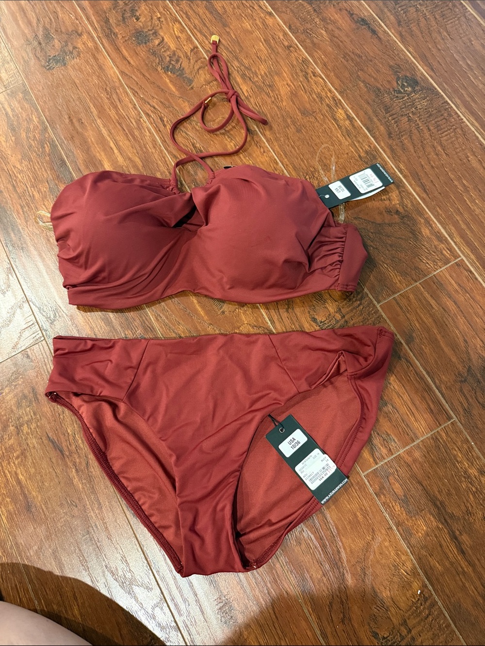 Strapless Bandeau Bikini Set in Deep Burgundy - Women Swim